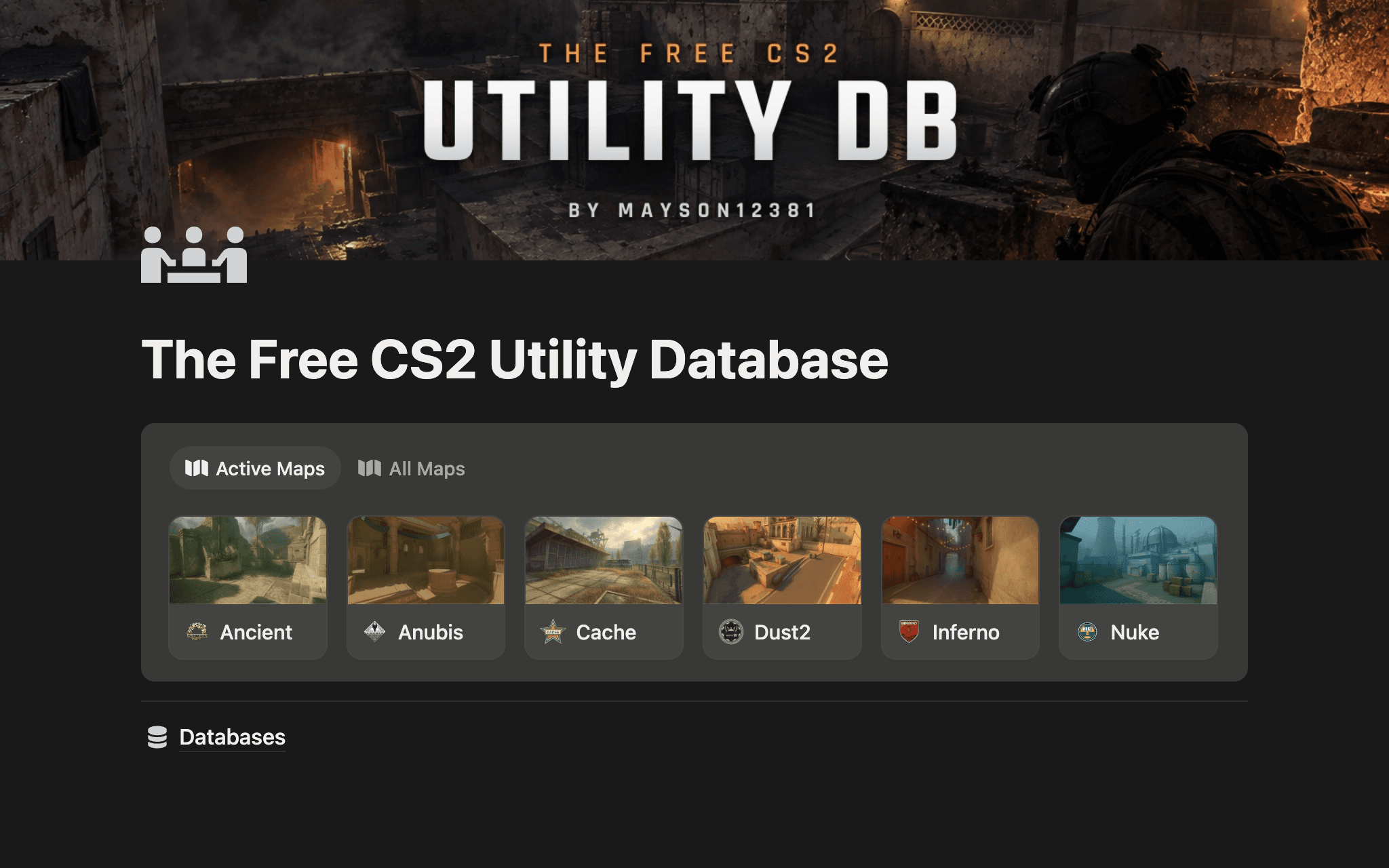Cover of The Free CS2 Utility Database Notion template